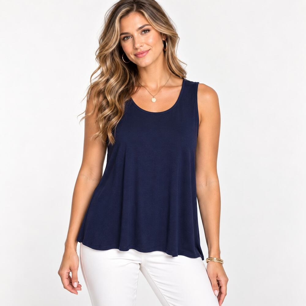 Susan Graver Liquid Knit Sleeveless Blouse Women's Size XL Navy Casual Office